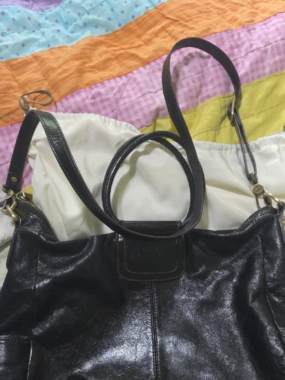 HOBO Black Leather Hobo Shoulder Bag with Tote Dust Cover
